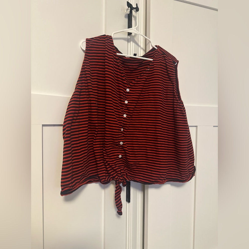 Talbots Red and Black Striped cropped Tank Top